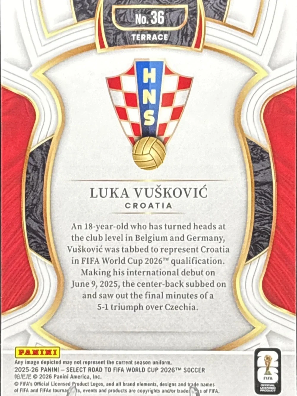 Panini Select Luka Vušković Rookie Soccer Card